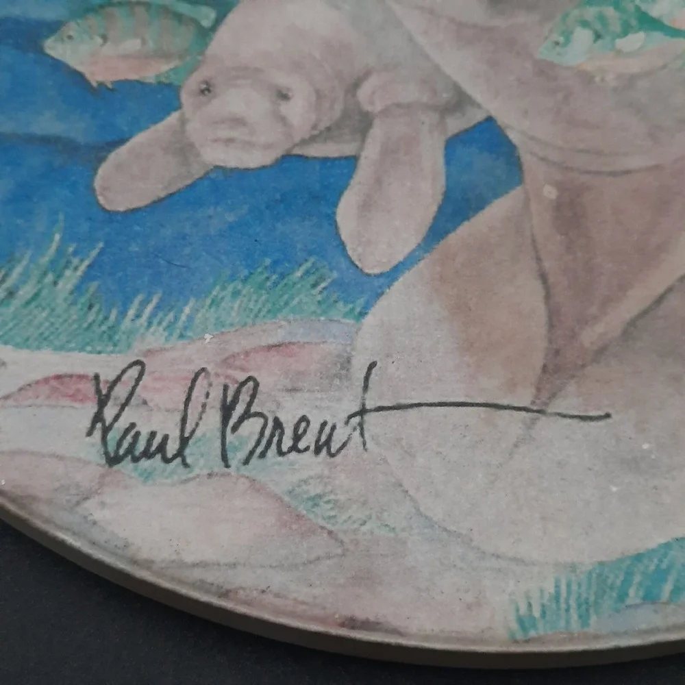 Paul Brent‎ Manatee Family Round Ceramic Coaster Replacement With Cork Backing